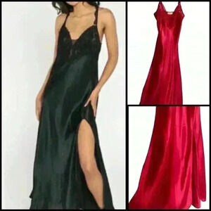 Victoria’s Secret Gold Label Vintage Red Lace Satin High Slit Maxi Dress Size S